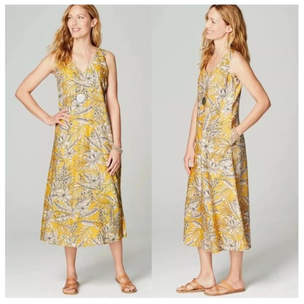 J. Jill 100% Linen‎ Floral Dress Size M Pettie